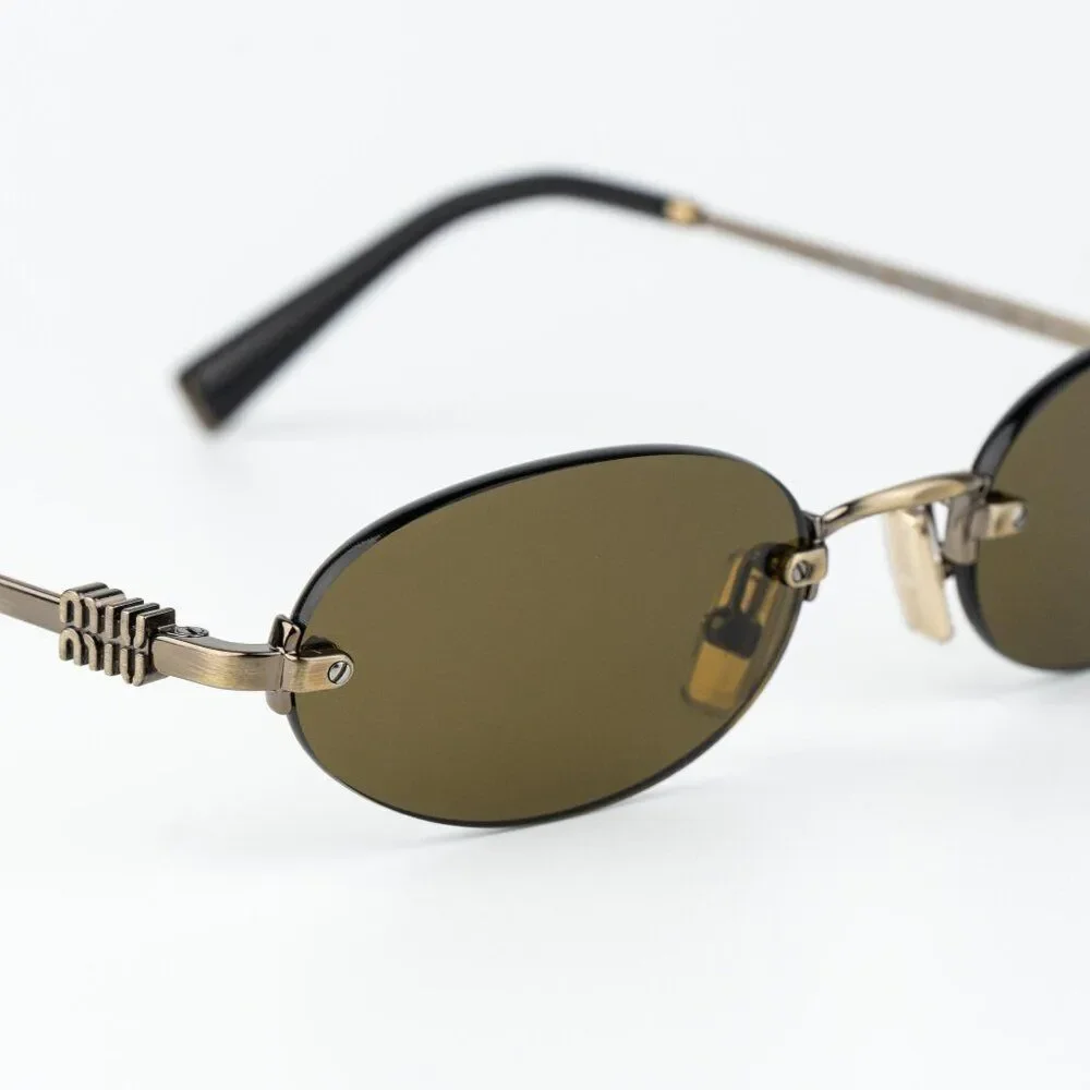 Miu Miu Women Sunglasses Old Gold Brown Oval MUA54S 26C09Z NEW AUTHENTIC